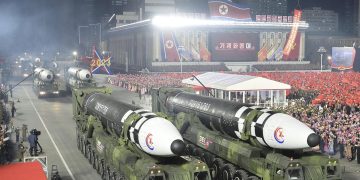 FILE - This photo provided by the North Korean government, shows what it says is Hwasong-17 intercontinental ballistic missiles during a military parade to mark the 75th founding anniversary of the Korean People's Army on Kim Il Sung Square in Pyongyang, North Korea, Wednesday, Feb. 8, 2023. Independent journalists were not given access to cover the event depicted in this image distributed by the North Korean government. The content of this image is as provided and cannot be independently verified. Korean language watermark on image as provided by source reads: "KCNA" which is the abbreviation for Korean Central News Agency. (Korean Central News Agency/Korea News Service via AP, File)