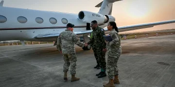 U.S. Army Lt. Gen. John W. Brennan, deputy commander, U.S. Africa Command met Nigerian officials upon arriving in Nigeria for talks. (U.S. Army Sgt. 1st Class Kenneth Tucceri)